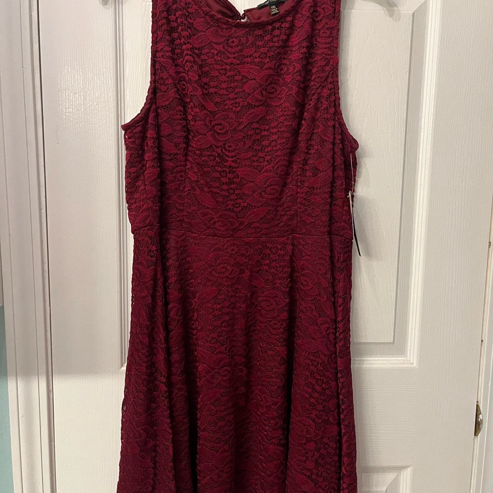Red A-Line Mock Neck Midi Dress